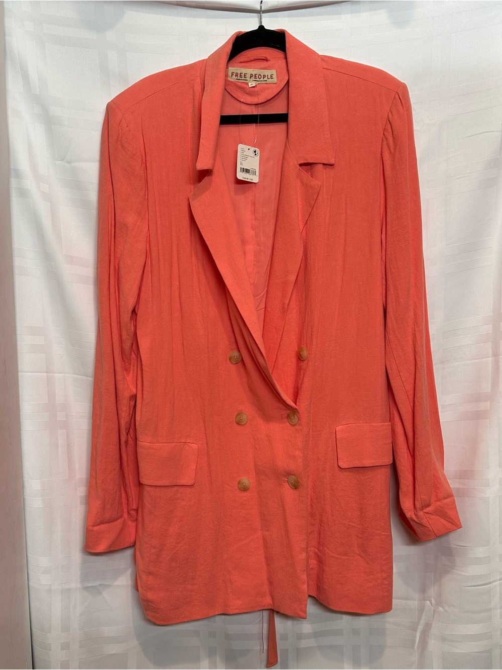 Free People Coral-Orange Double-Breasted Blazer